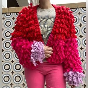 Lazy Oaf Red and Pink Textured Cardigan